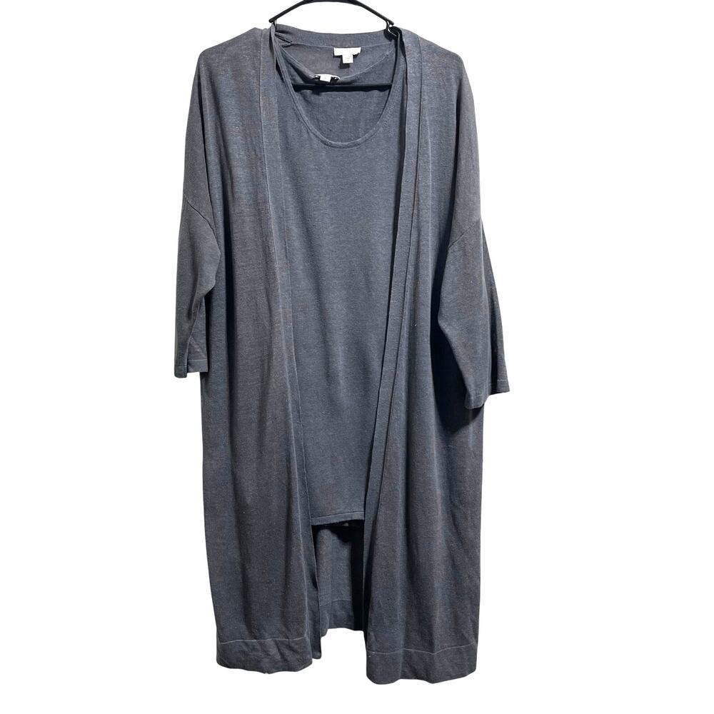 J. Jill Pure 2 Pc Grey Linen Open Front Longline Cardigan Tank Set Women Small
